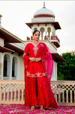 Crimson Silver Zari -Resham Embroidered Sharara Suit Set