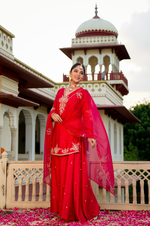Crimson Silver Zari -Resham Embroidered Sharara Suit Set