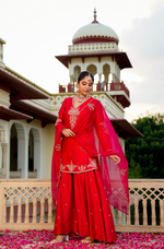 Crimson Silver Zari -Resham Embroidered Sharara Suit Set