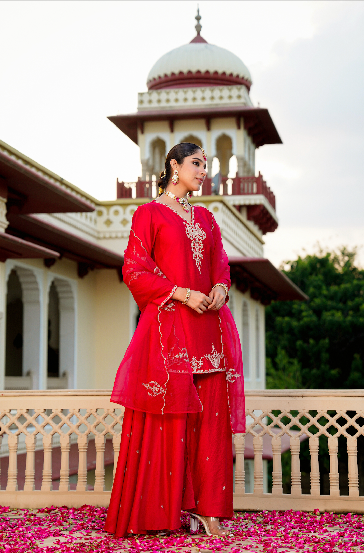 Crimson Silver Zari -Resham Embroidered Sharara Suit Set