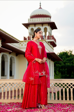 Crimson Silver Zari -Resham Embroidered Sharara Suit Set
