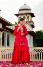 Crimson Silver Zari -Resham Embroidered Sharara Suit Set
