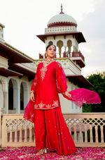 Crimson Silver Zari -Resham Embroidered Sharara Suit Set