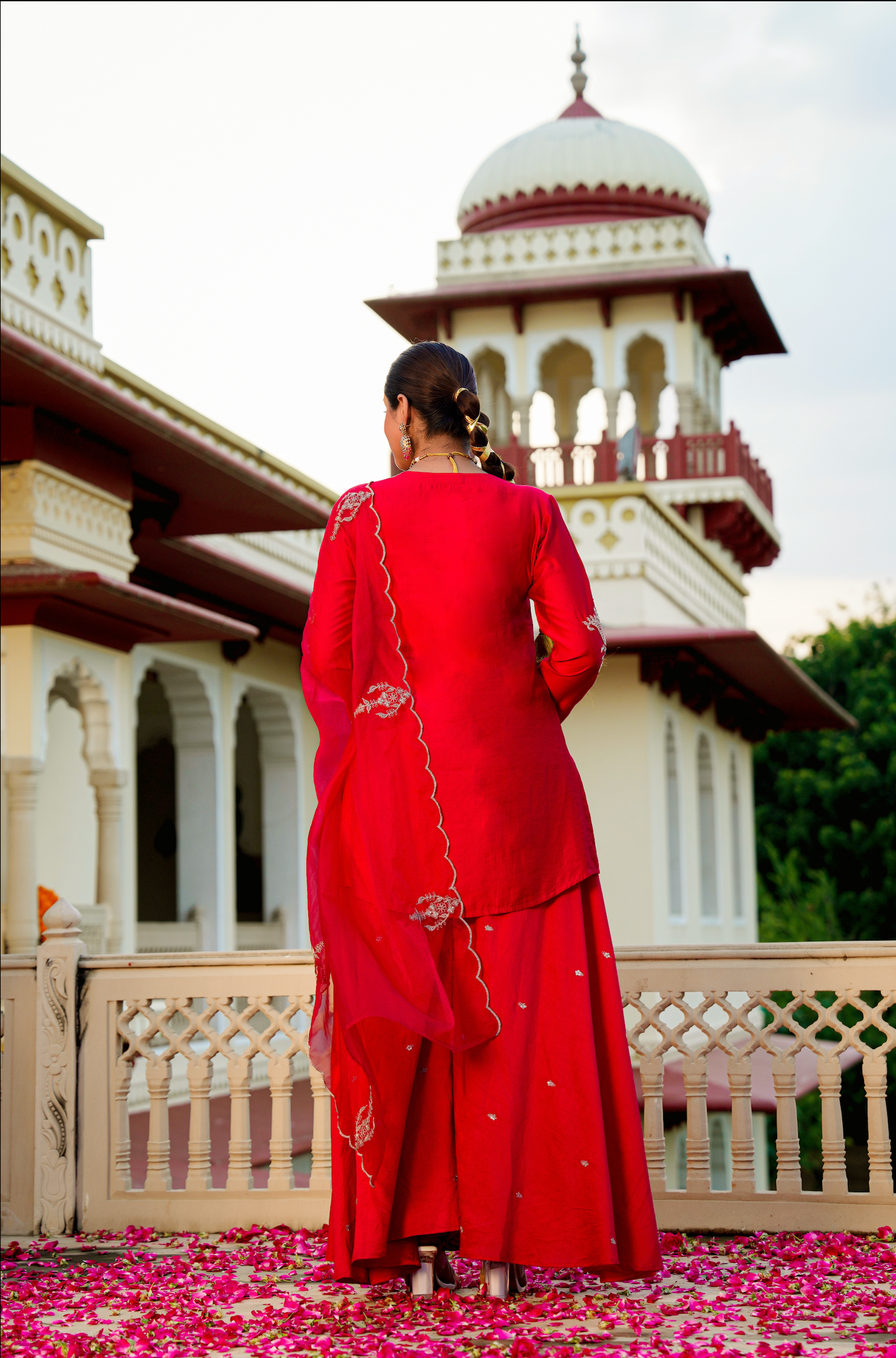 Crimson Silver Zari -Resham Embroidered Sharara Suit Set