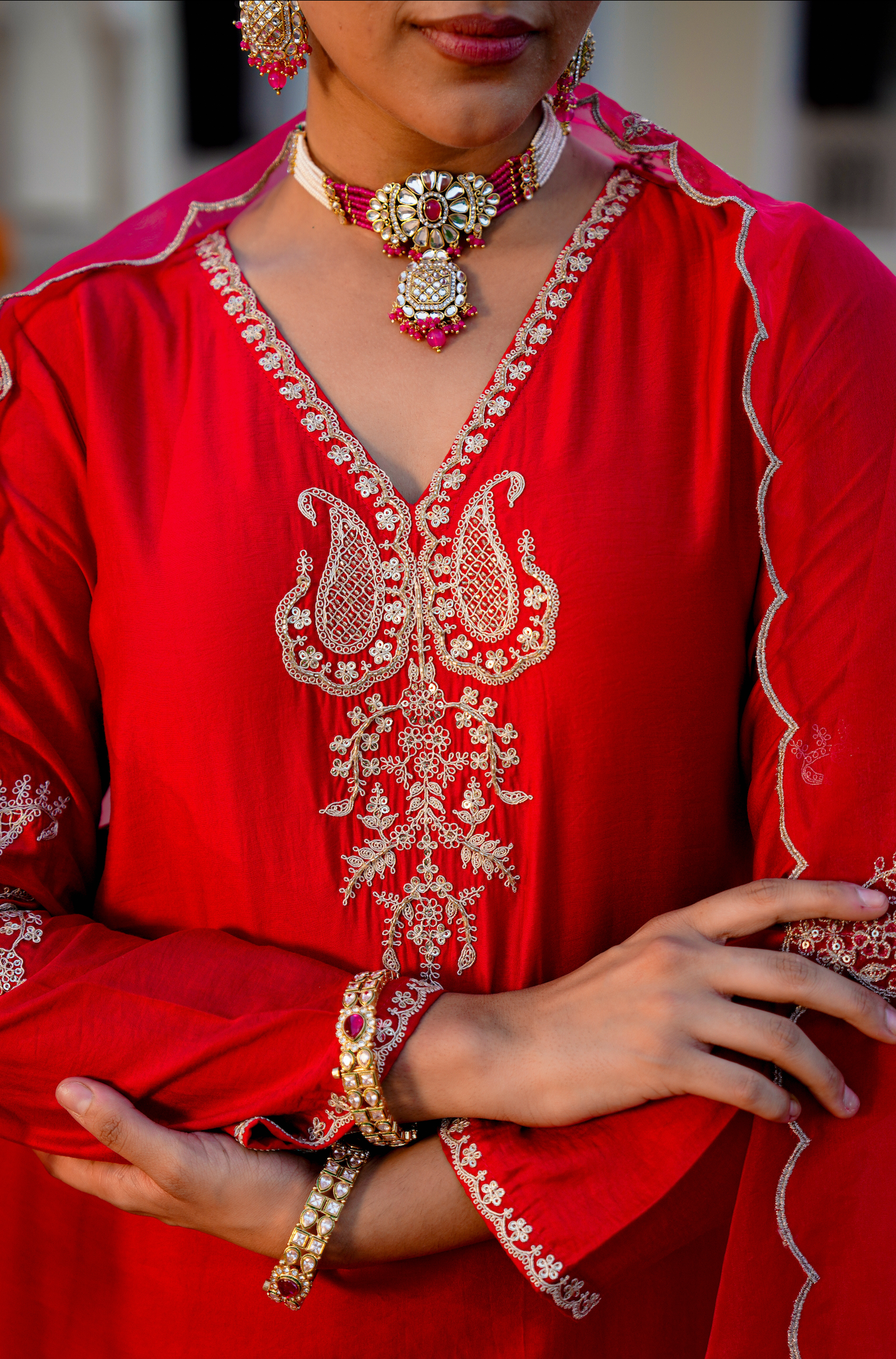 Crimson Silver Zari -Resham Embroidered Sharara Suit Set