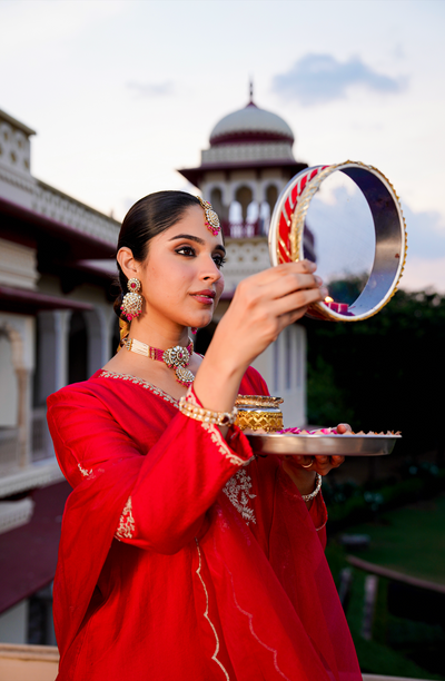 Crimson Silver Zari -Resham Embroidered Sharara Suit Set
