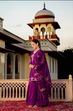 Jamuni Satoori Silk Silver Zari -Resham Embroidered Sharara Suit Set