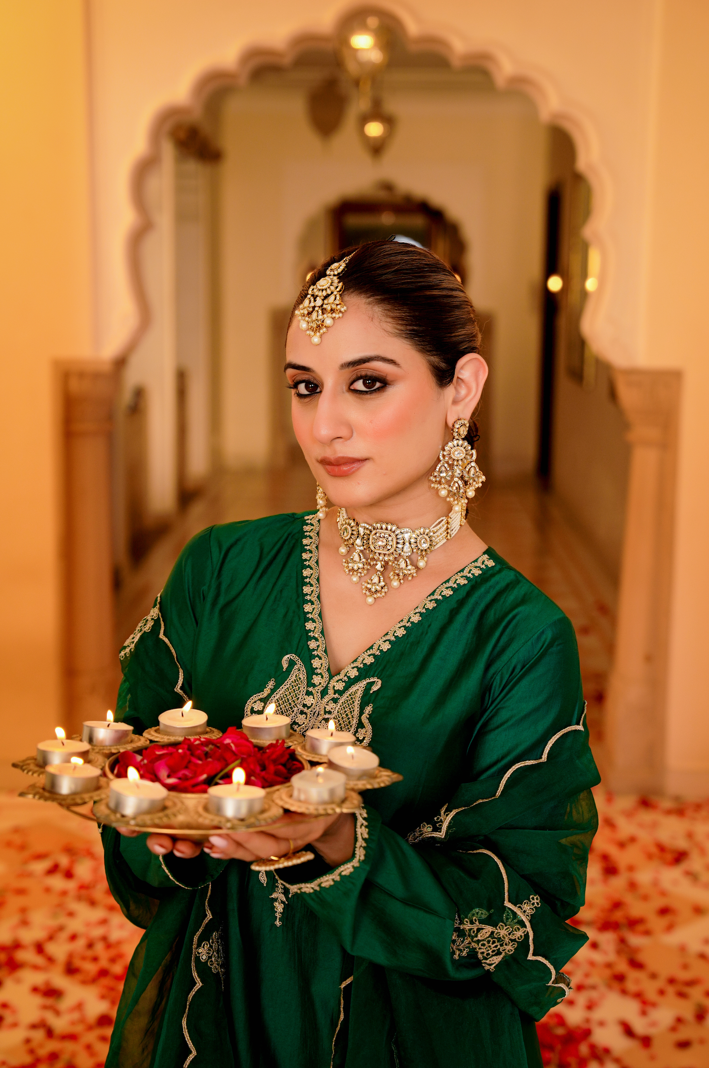 Emerald Green Silk Zari -Resham Embroidered Sharara Suit Set