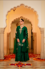 Emerald Green Silk Zari -Resham Embroidered Sharara Suit Set