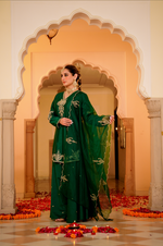Emerald Green Silk Zari -Resham Embroidered Sharara Suit Set