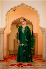 Emerald Green Silk Zari -Resham Embroidered Sharara Suit Set