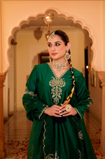 Emerald Green Silk Zari -Resham Embroidered Sharara Suit Set