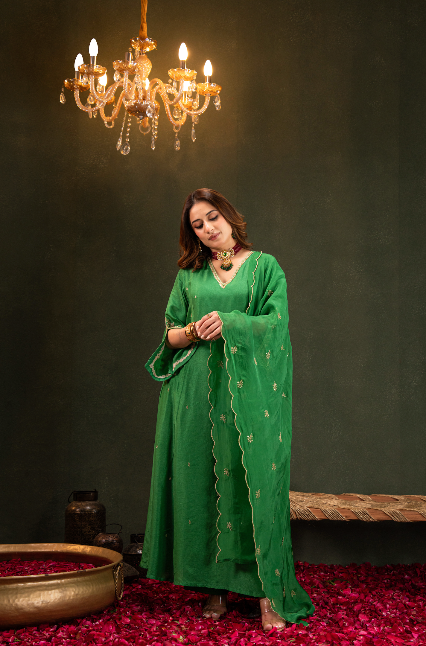 Emerald Green Satoori Silk Kurta Suit Set