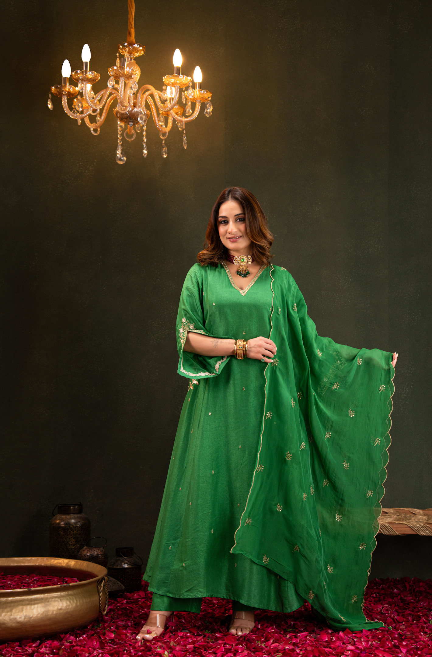 Emerald Green Satoori Silk Kurta Suit Set