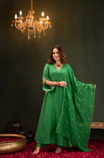Emerald Green Satoori Silk Kurta Suit Set