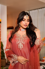 Terracotta Tissue Silk A-Line Short Kurta Suit Set