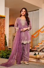 Lavender Tissue Silk A-Line Short Kurta Suit Set
