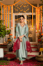 Mint Dola Silk Hand Work Suit Set