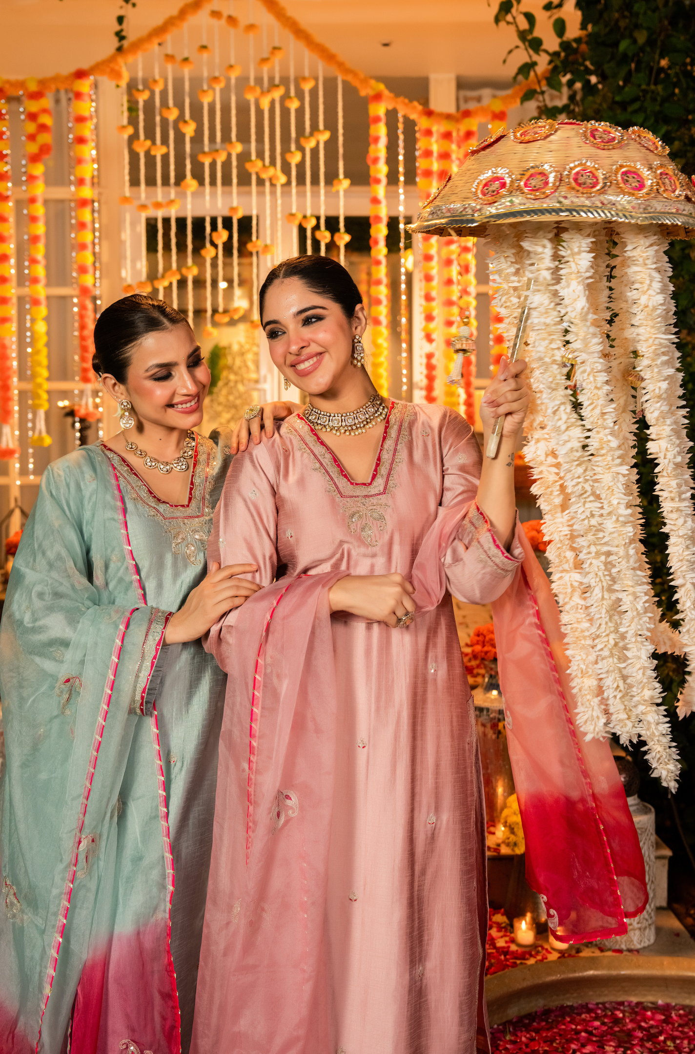 Mint Dola Silk Hand Work Suit Set