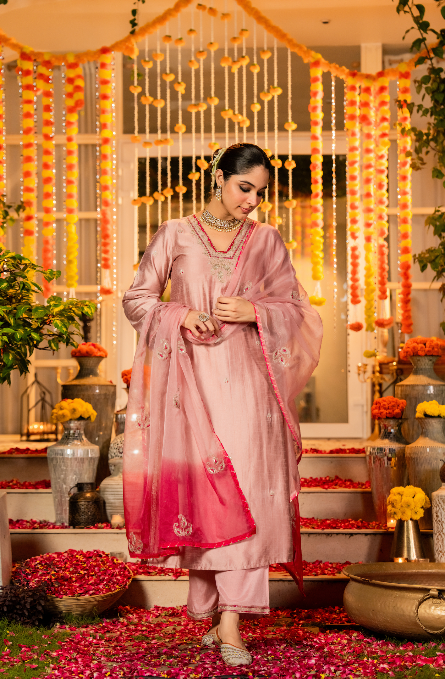 Rose Dola Silk Hand Work Suit Set