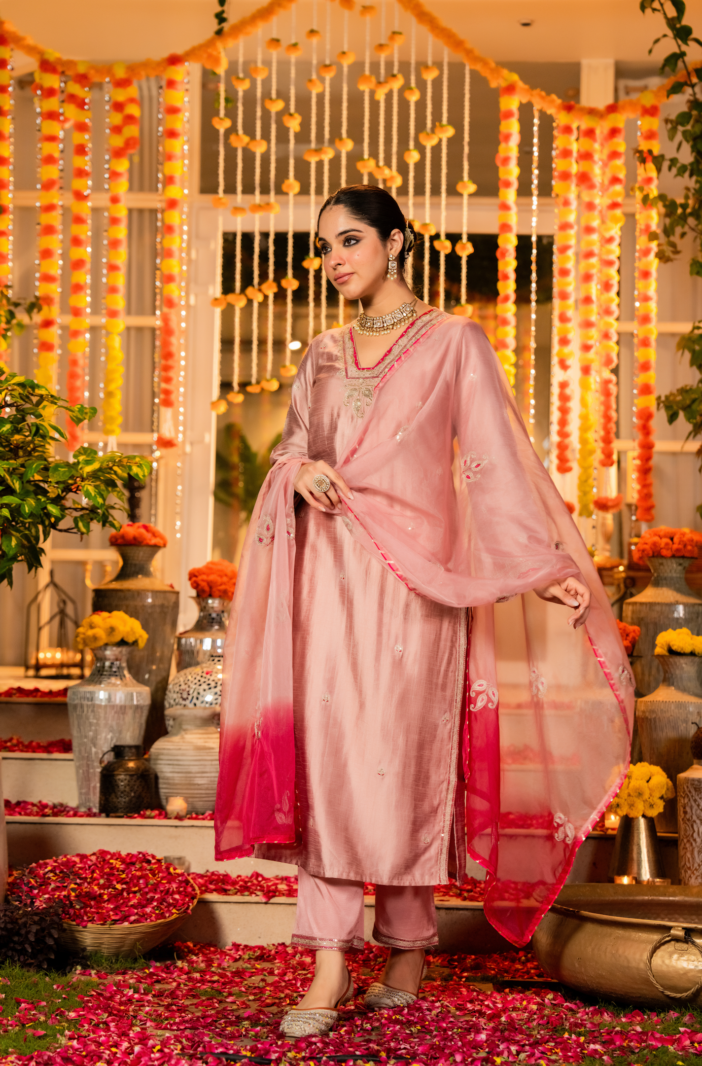 Rose Dola Silk Hand Work Suit Set