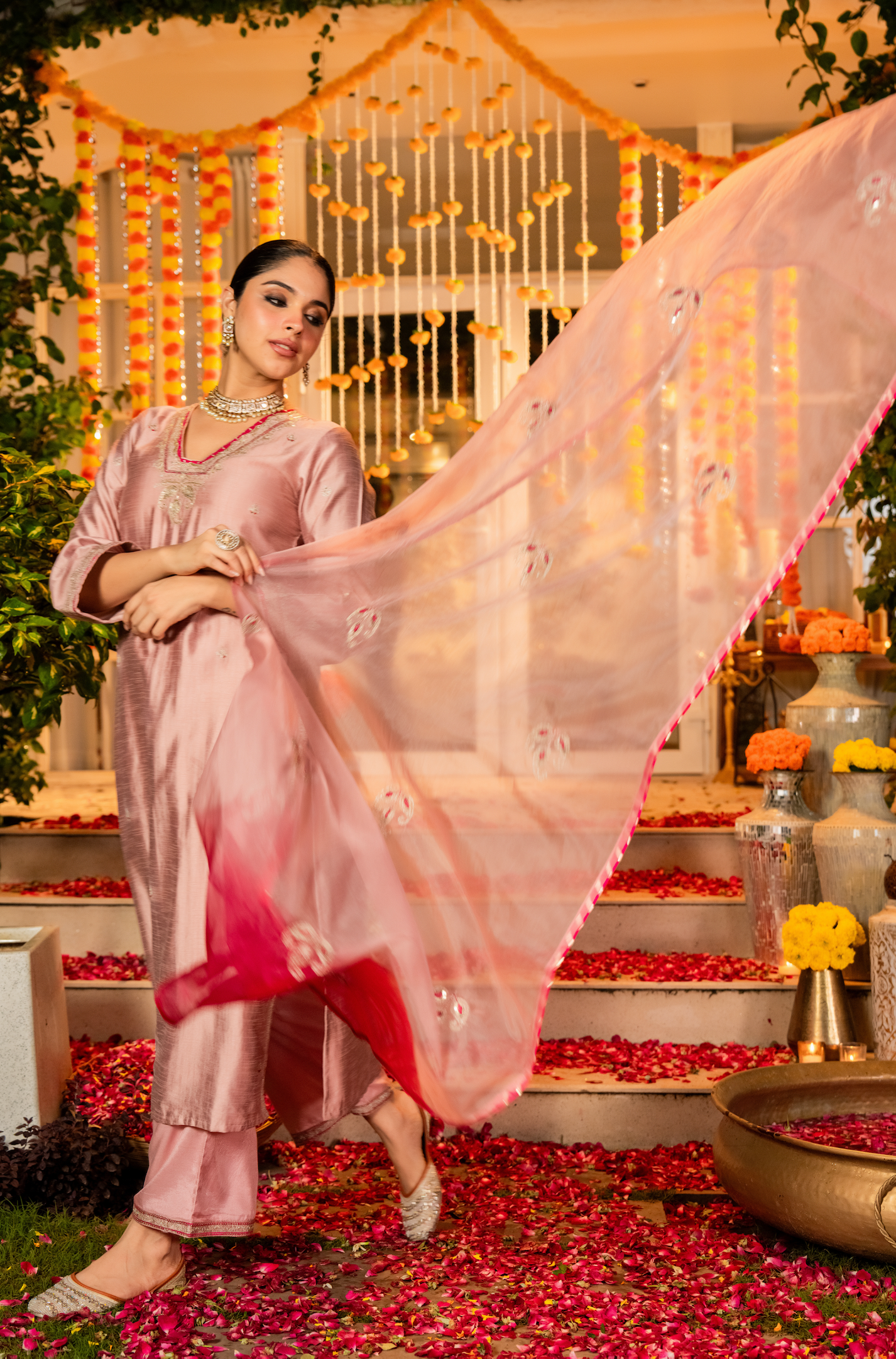 Rose Dola Silk Hand Work Suit Set