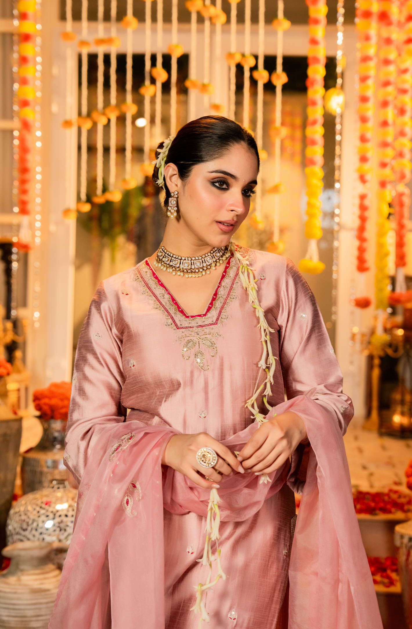 Rose Dola Silk Hand Work Suit Set