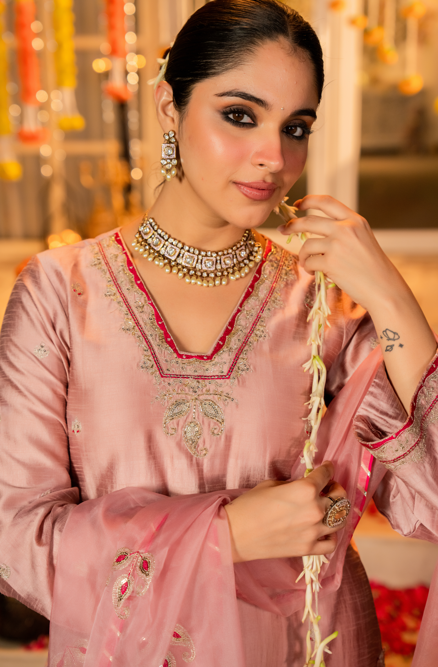 Rose Dola Silk Hand Work Suit Set