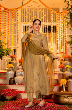 Dusky Gold Blue Tissue Suit Set