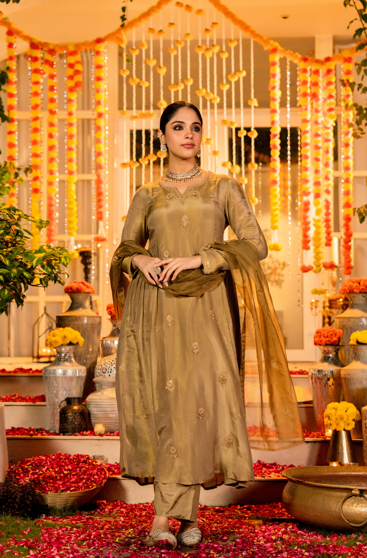 Dusky Gold Blue Tissue Suit Set