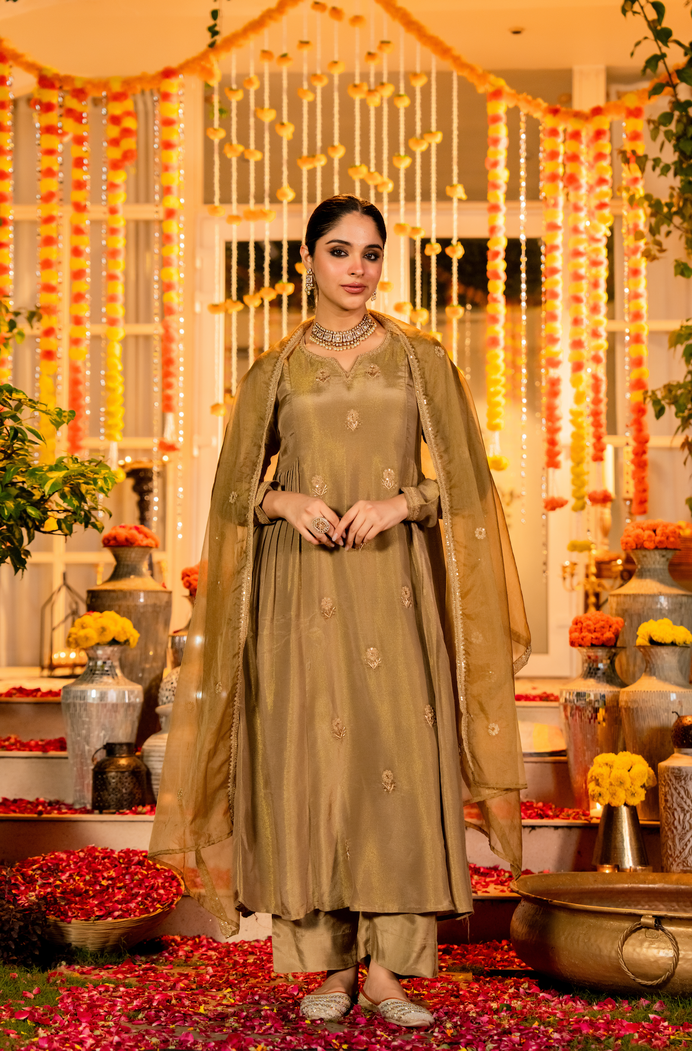 Dusky Gold Blue Tissue Suit Set