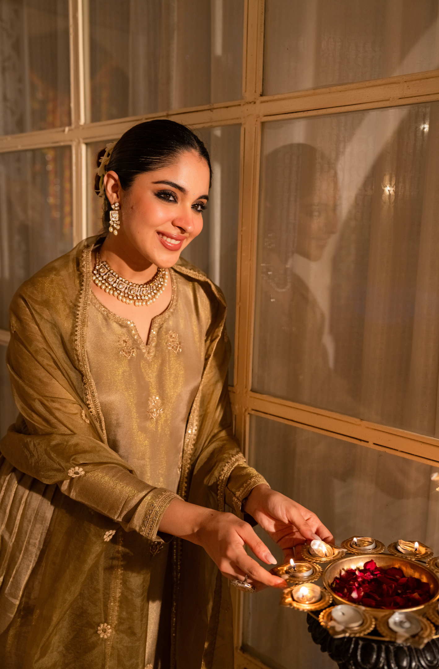 Dusky Gold Blue Tissue Suit Set