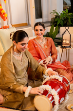 Coral Peach Gold Blue Tissue Suit Set