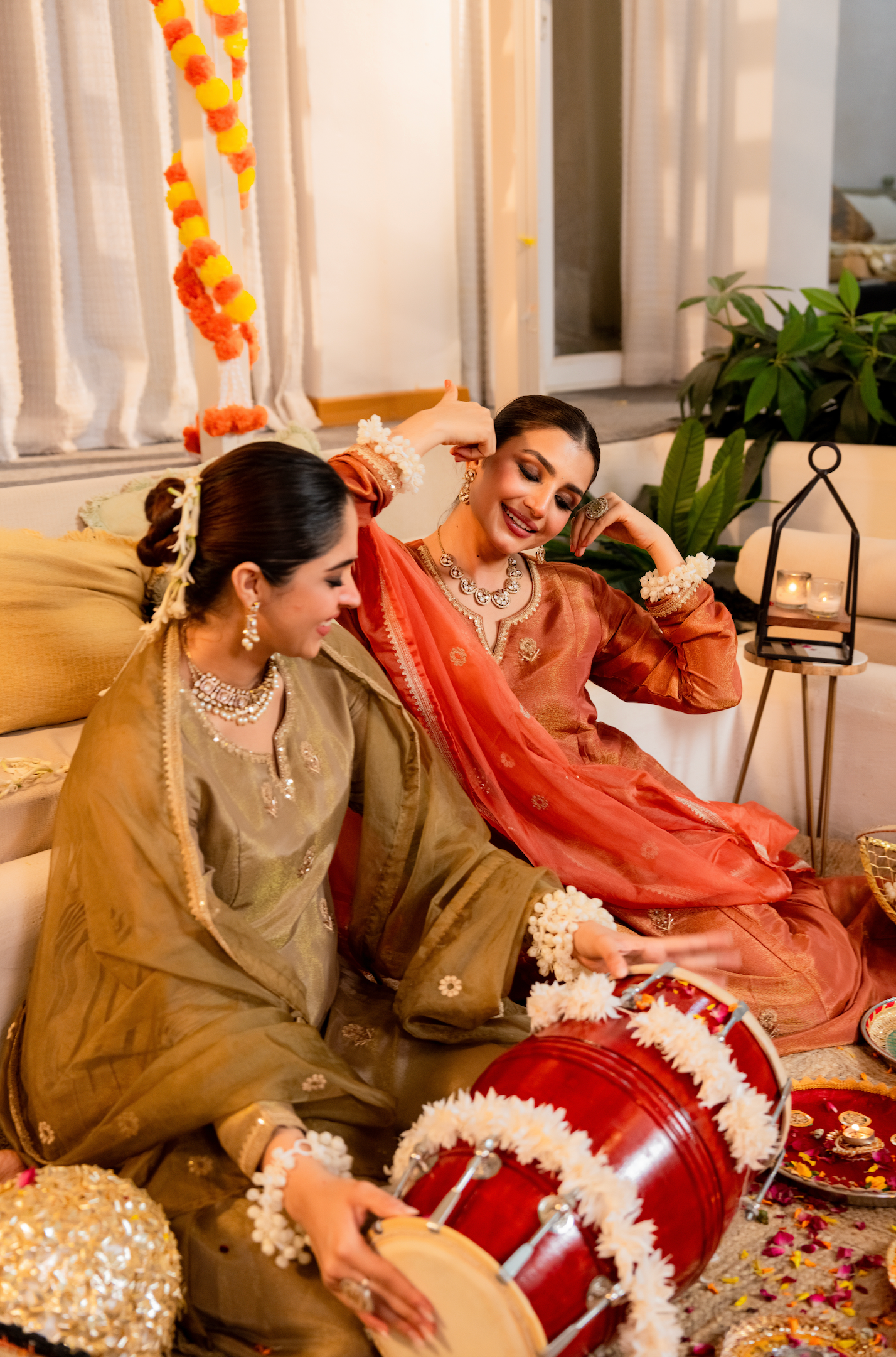 Dusky Gold Blue Tissue Suit Set