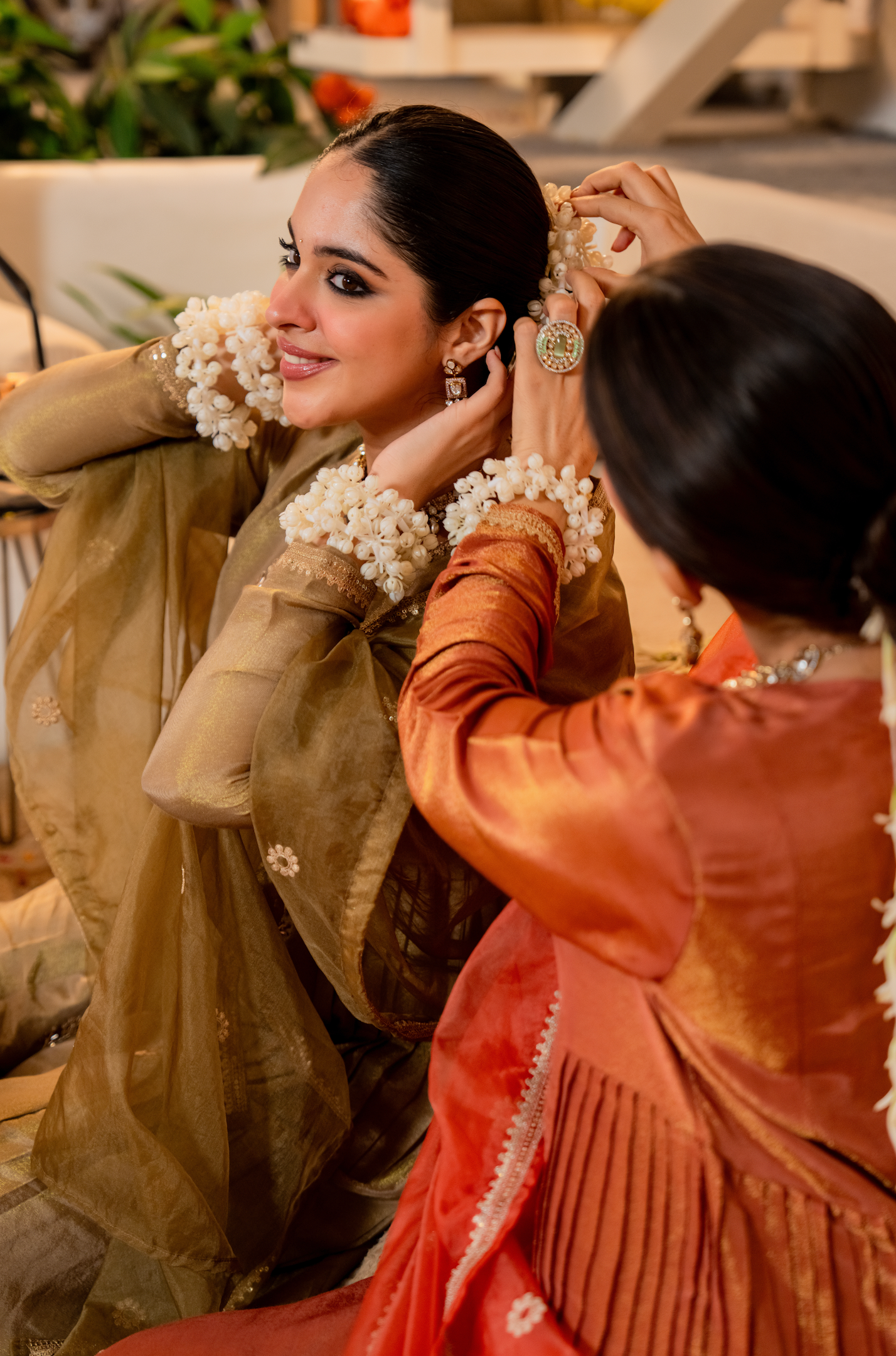 Dusky Gold Blue Tissue Suit Set