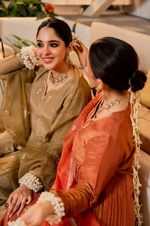 Coral Peach Gold Blue Tissue Suit Set