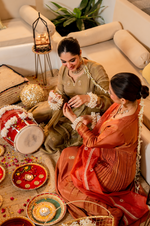 Coral Peach Gold Blue Tissue Suit Set