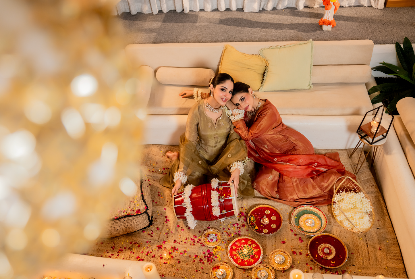 Dusky Gold Blue Tissue Suit Set