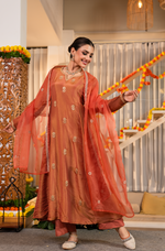 Coral Peach Gold Blue Tissue Suit Set