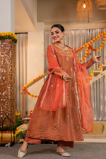 Coral Peach Gold Blue Tissue Suit Set