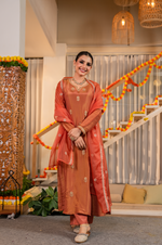 Coral Peach Gold Blue Tissue Suit Set