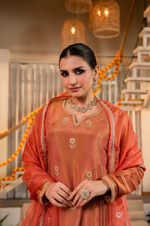 Coral Peach Gold Blue Tissue Suit Set