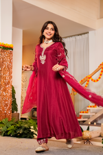 Crimson Embroidered Silk Suit Set