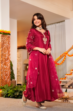 Crimson Embroidered Silk Suit Set