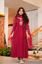 Crimson Embroidered Silk Suit Set