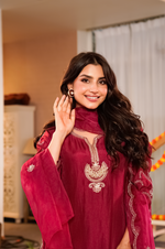 Crimson Embroidered Silk Suit Set