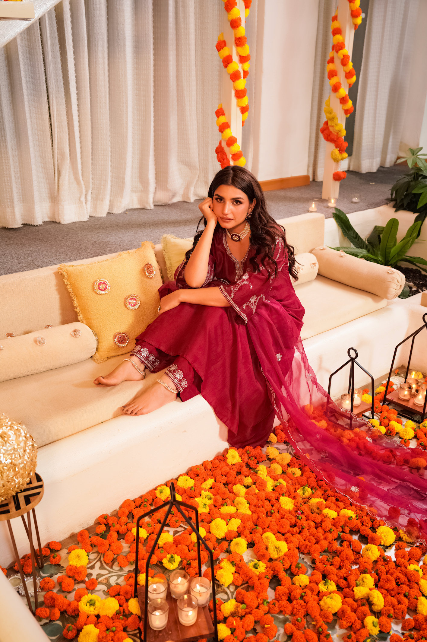 Crimson Embroidered Silk Suit Set