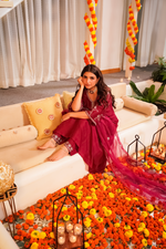 Crimson Embroidered Silk Suit Set