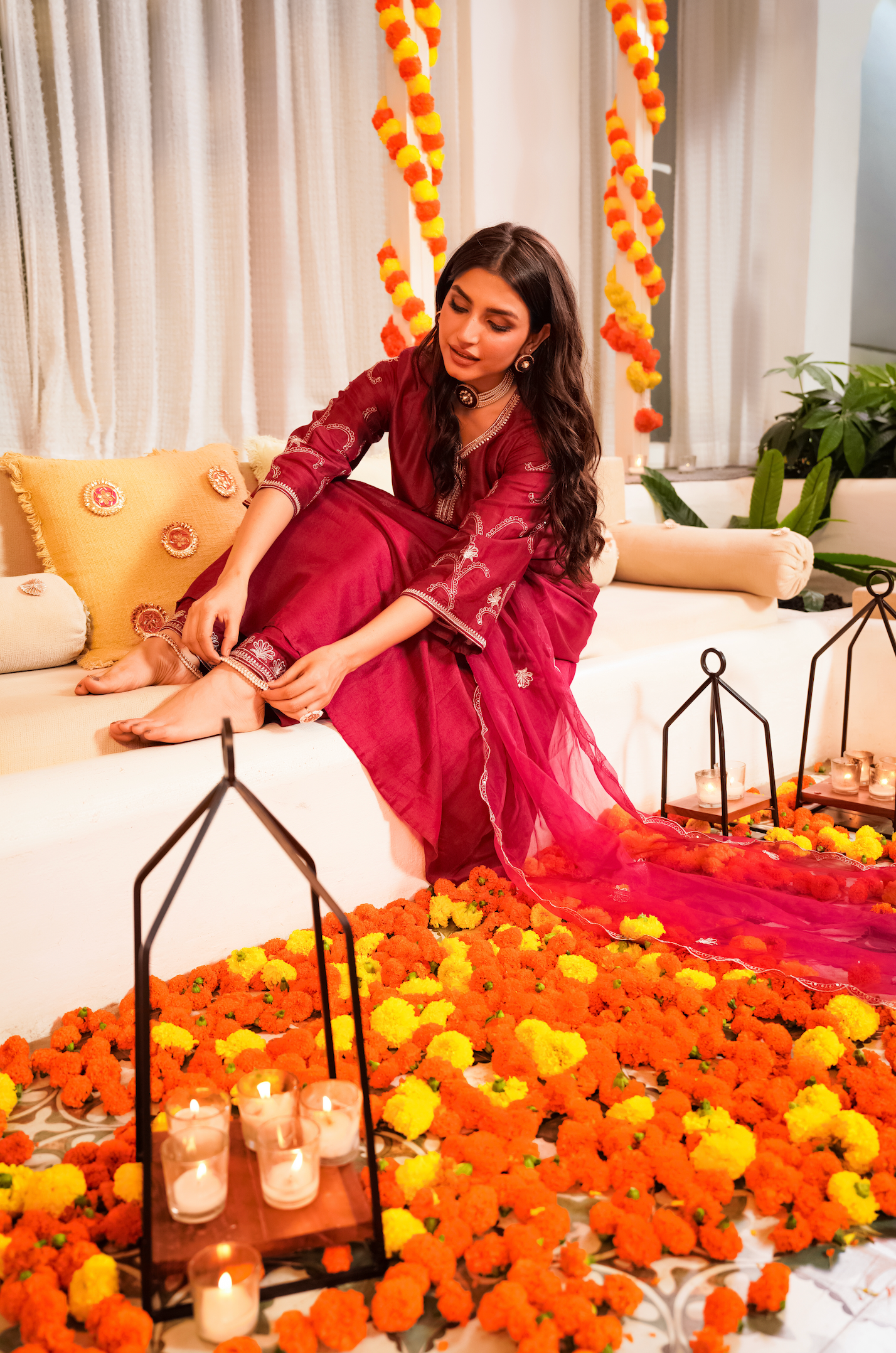 Crimson Embroidered Silk Suit Set