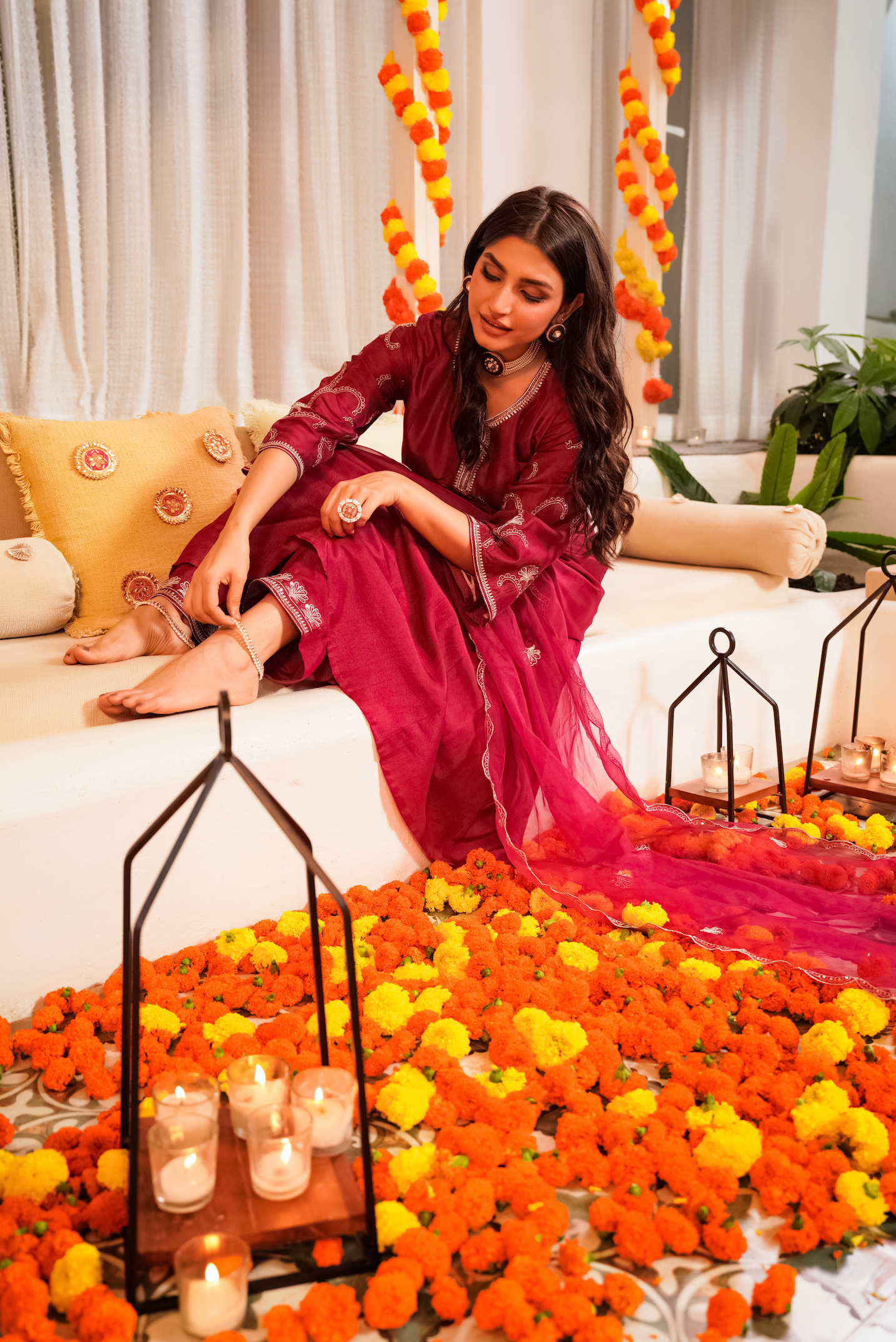 Crimson Embroidered Silk Suit Set